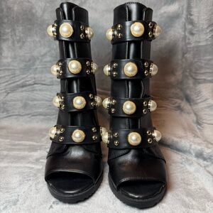 Karl Lagerfeld Brayden Black Pearl-Embellished Women's Boots